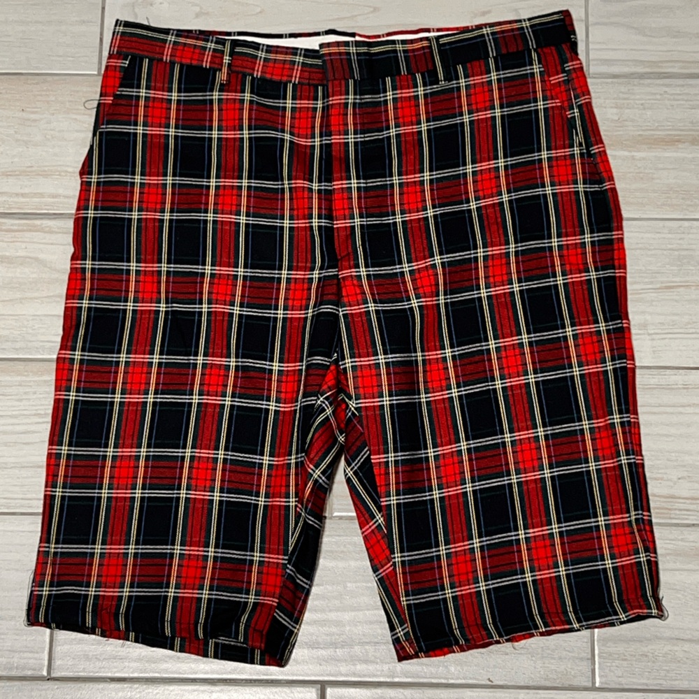 Vintage 1960s Red Plaid Tartan Cotton Shorts